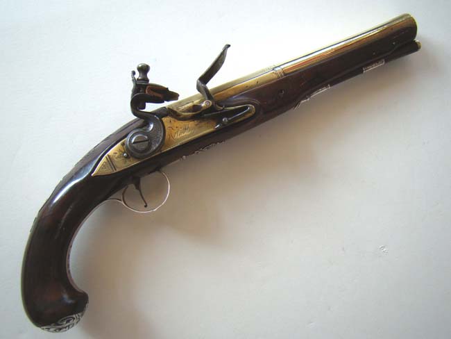 An historically important Revolutionary War period silver mounted brass barreled pistol owned by Capt. S. Baggot of the 17th Regiment Light Dragoons. — image 3